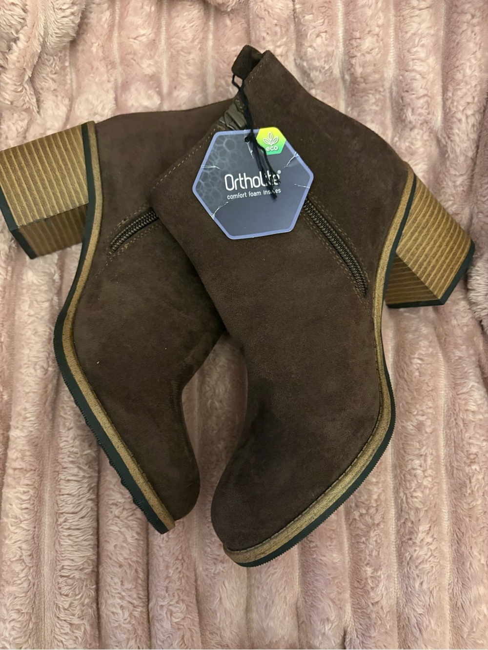 Women’s Dark Brown Suede Ankle Booties with Stacked Heel